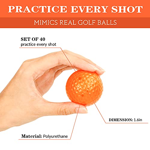 40 Pack Foam Golf Practice Balls - Indoor/Outdoor Training - Orange