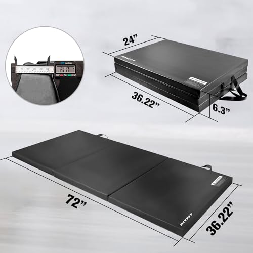 Folding Exercise Mat 2 Inch Thick - Black (3' x 6') | Gymnastics, Yoga, MMA