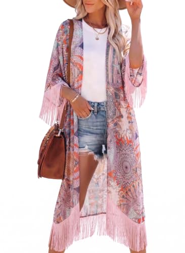 Bestshe Women's Floral Kimono Cardigan - One Size Pink