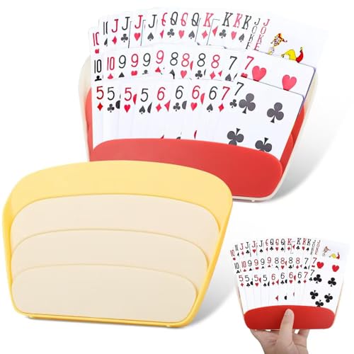 Card Holders for Playing Cards with Tabletop Stand - Red & Yellow