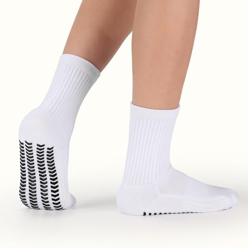 Kids Grip Soccer Socks - Cushioned Non-Slip Athletic - 2 Pairs Black+White