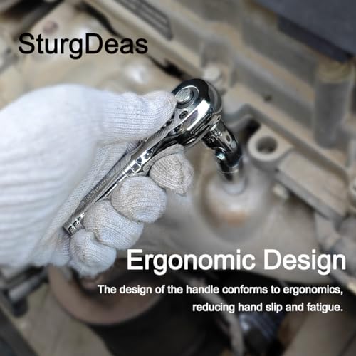 3/8-Inch Drive Ratchet Wrench, 72-Tooth Stubby Quick-Release Socket Wrench with a Extension Bar(5 inch), Reversible Switch, Chrome Alloy Made, Full-Polished Chrome Plating