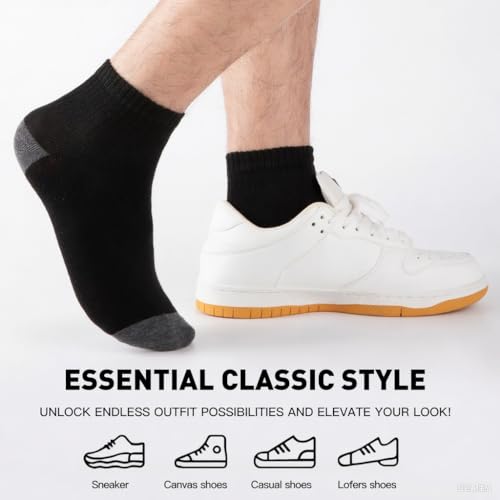 EverKnits Black Ankle Socks 8-12 / 20 Pairs Invisible Casual Socks for Men
