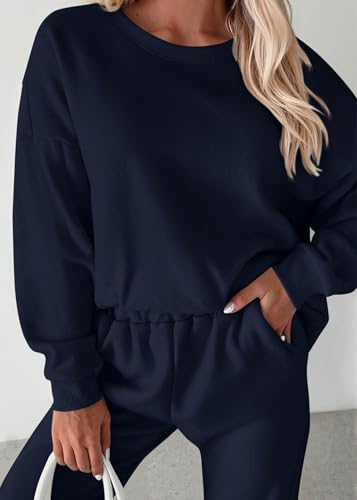 KIRUNDO Women's 2 Piece Sweatsuit Lounge Set Navy Medium - Matching Outfit