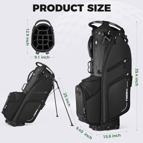 Lightweight 14-Way Golf Stand Bag with Dual Straps - Black