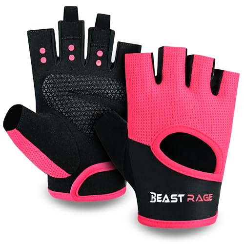 Fingerless Workout Gloves for Men & Women - Magenta / Medium