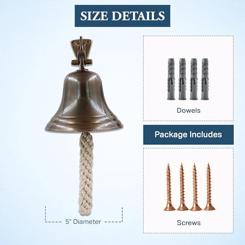 5" Solid Brass Ship Bell Antique Brass Wall Mount – Marine Dinner/Reception Bell by The Metal Magician