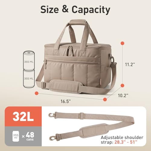 TOURIT Brown Puffer Cooler Bag 48 Cans / 32L Waterproof Beach Picnic