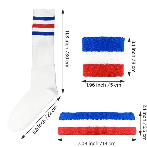 Striped Sweatbands & Socks Set - Red, White & Blue - 10 Pieces