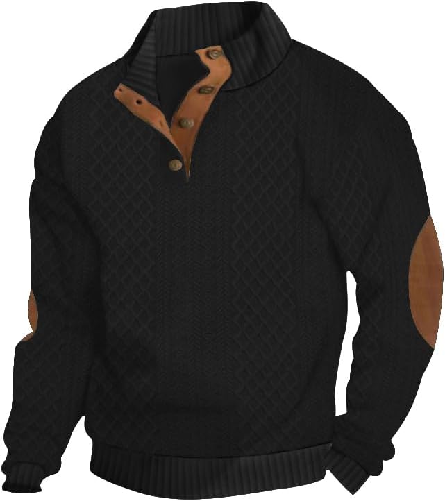 ZOCANIA Men's Sweatshirt - Block Striped Jacquard Design with Elbow Patches | Long Sleeve, Stand Collar