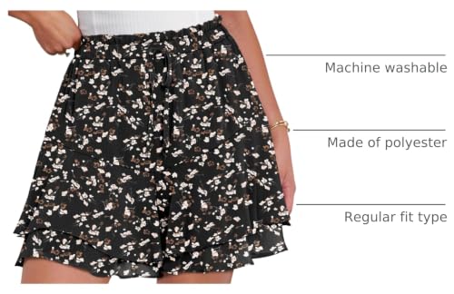 Caracilia Women's Flowy Floral Skorts for Summer, Black Beige, Size M