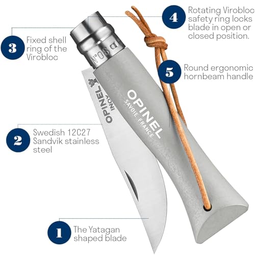 Opinel No.6 Colorama Stainless Pocket Knife with Virobloc Safety Ring - Cloud