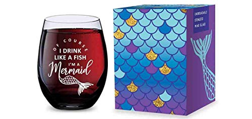 Stemless Wine Glass - Unbreakable Tritan Plastic, 16 Ounces - Mermaid Gift