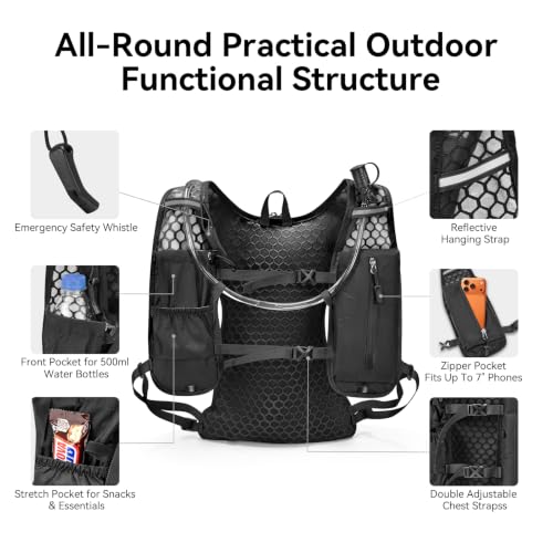 CROSSGEAR Black Hydration Running Vest with 1.5L BPA-Free Water Bladder