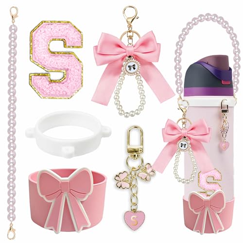 Silicone Protective Boot for 24oz Bottle with Strap & Letter Charms - Pink