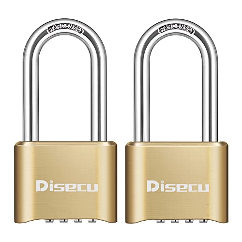 Heavy Duty 4 Digit Combination Lock 2.5 Inch Long Shackle Outdoor Waterproof Padlock for School Gym Locker, Fence, Gate, Case, Hasp Storage (Brass, 2 Pack)