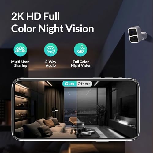 Vicohome 2K Battery-Powered WiFi Security Camera, Outdoor/Indoor with AI Motion Detection, Full Color Night Vision, 2-Way Audio, Spotlight & Siren, SD/Cloud Storage(32G Card Included)