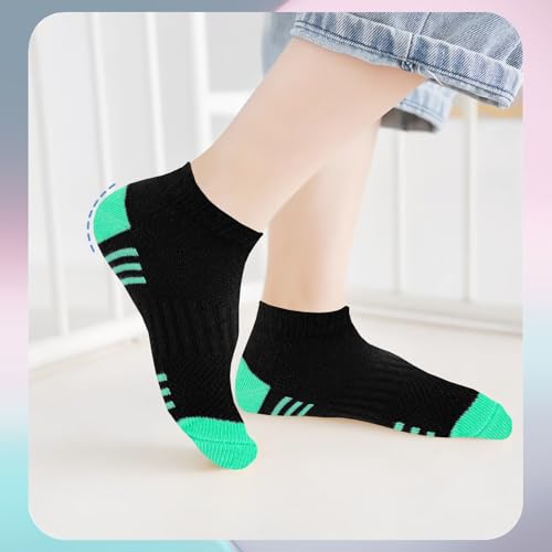 Black Girls Socks 12 Pairs Kids Ankle Athletic Cotton Sports Low Cut Shoes (Ages 10-14)