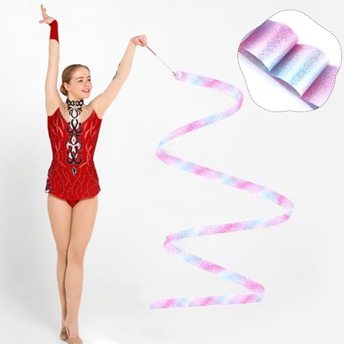 2 Pcs Sparkly Dance Ribbons - 78.7-inch Rhythmic Gymnastics Ribbon Wands