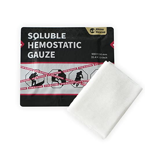 RHINO RESCUE Hemostatic Gauze Dressing 4x35 Inch (3ft) - 2 Pack for Trauma & First Aid