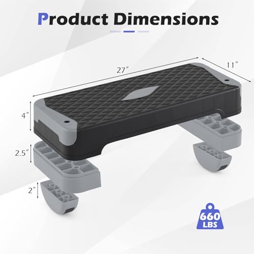 Adjustable 3-in-1 Aerobic Step Platform - Gray, 600 LBS Capacity