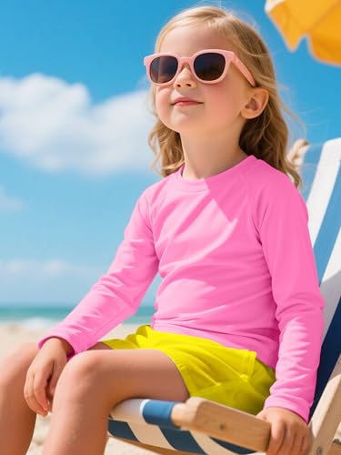 UPF 50+ Long-Sleeve Rashguard Swim Shirt - Pink & Hot Pink, 2T