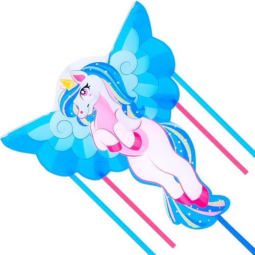 Blue Unicorn Kite - Large Easy Fly Beach Kite for Kids & Adults