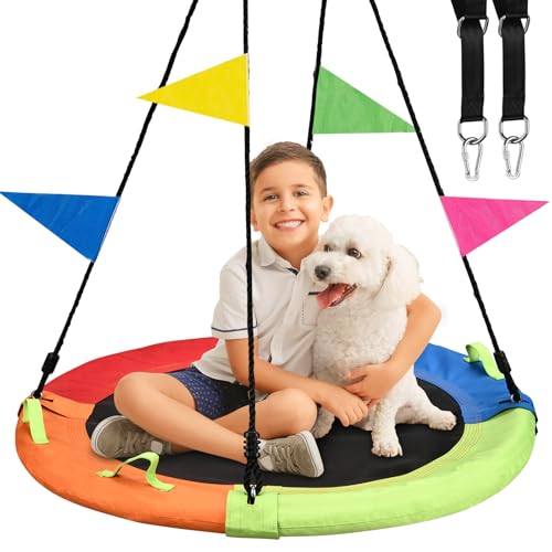 40 Inch Saucer Swing for Kids - Colorful Backyard Swing with Adjustable Straps
