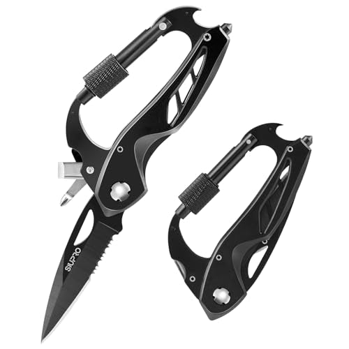 Multitool Carabiner Knife, Pocket Knife for Men with Bottle Opener, Window Breaker and Screwdriver, Tactical Survival EDC Gear for Hiking, Camping, Outdoor, Stocking Stuffers Gifts