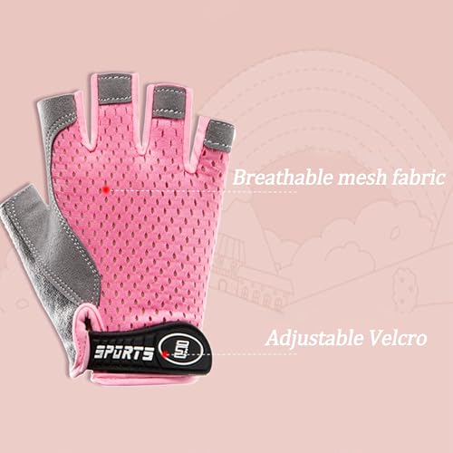 Kids Fingerless Cycling Gloves - Non-Slip for Ages 3-8 - Pink