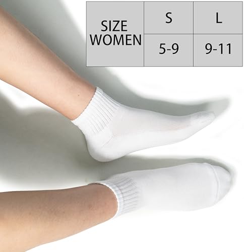 BomKinta Women's Ankle Socks 6 Pairs with Cushioned Sole, Size 9-11, White