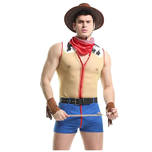 Men's Western Cowboy Costume Set - Sexy Lingerie Outfit, X-Large Yellow
