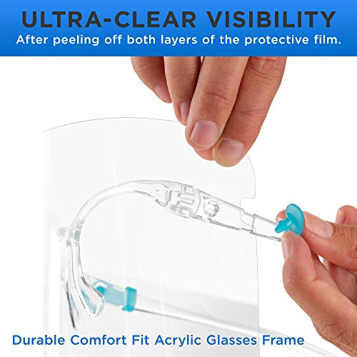 TCP Global Salon World Safety Face Shields with Glasses Frames (Pack of 25) - Ultra Clear Protective Full Face Shields to Protect Eyes, Nose, Mouth - Anti-Fog PET Plastic, Goggles