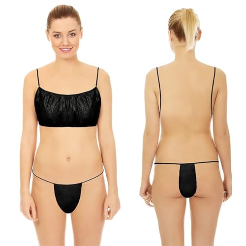 Black Disposable Bra and Underwear Set for Spa - 50 Pairs (100 Pcs)
