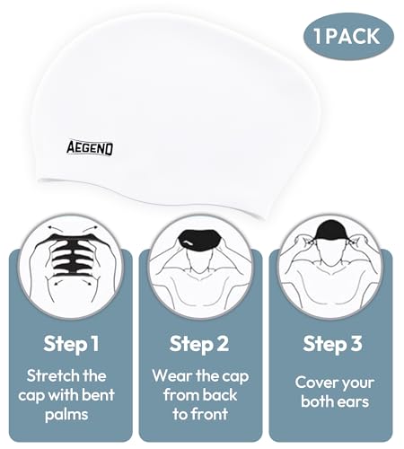 Silicone Swim Cap for Long Hair - Waterproof Swimming Hat - White