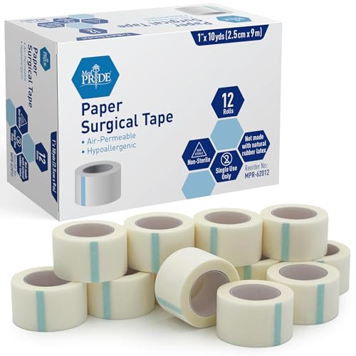 MED PRIDE Hypoallergenic Surgical Paper Tape 1 inch x 10 yards 12-pack