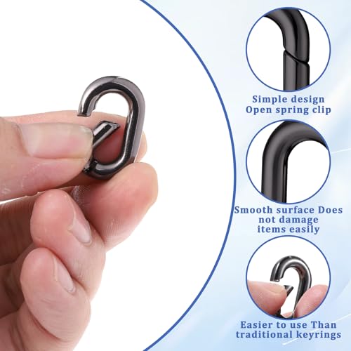 10-Pack Black Oval Carabiner Clips - Metal Keychain Hooks