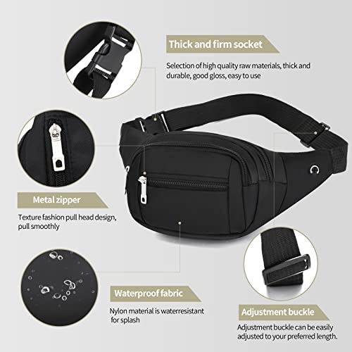 Large Nylon Crossbody Fanny Pack - Black Pure