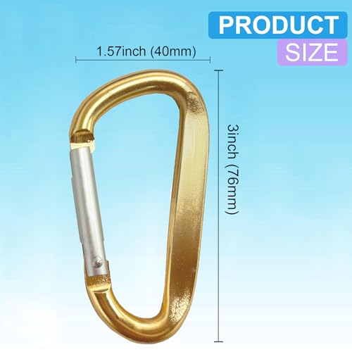 3" Aluminum Alloy Carabiner Clip - 2 Pack Light Golden