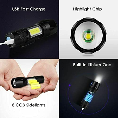 Rechargeable Mini LED Flashlight - Ultra Bright Pocket Torch Light, Compact with Side Lantern - 1 Pack