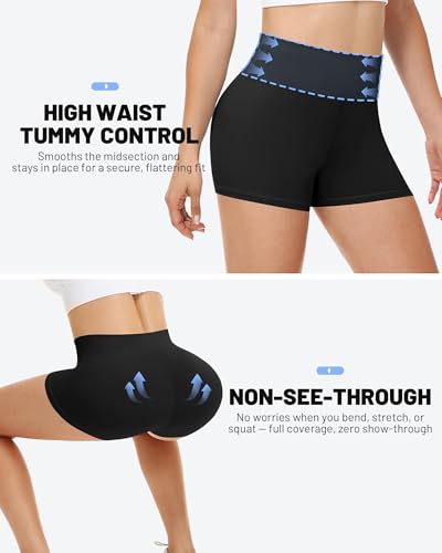 High Waisted Tummy Control Workout Biker Shorts - 3" / Small / Black