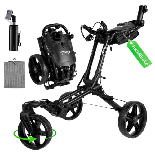 Golf Push Cart with 360° Front Wheels & Handbrake - Black