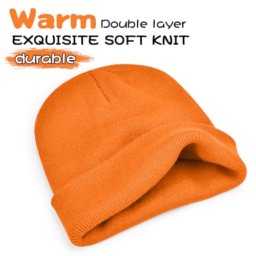 Winter Beanie Hat for Men & Women - Soft Knit Cuffed - Orange