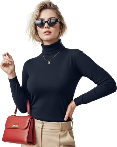 Slim Fit Turtleneck Top for Women - Blue, Large
