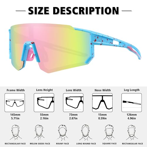 STORYCOAST Polarized Sports Sunglasses Blue Frame-Pink, 73mm Unisex Cycling & Running Eyewear