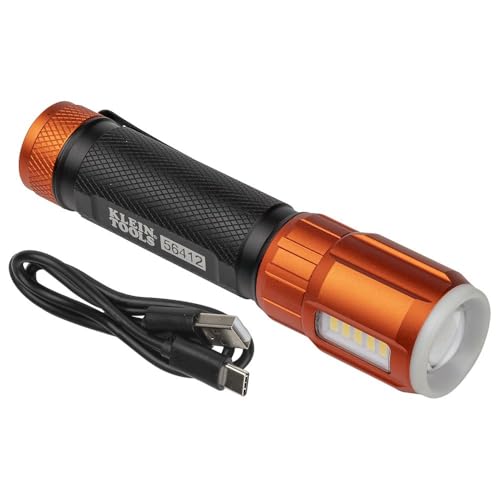 Rechargeable LED Flashlight with Flood Light - 500 Lumens, USB-C, Magnet, Pocket Clip