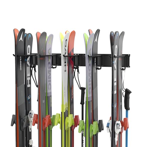 Wall Mounted Ski Rack - 10 Pairs Ski Storage Holder, 300lbs Capacity