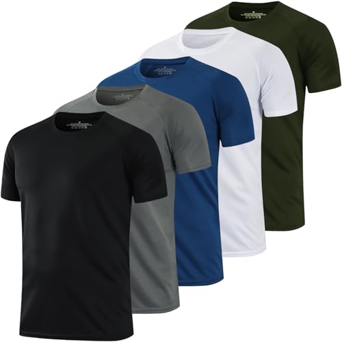 HovSiyla 5 Pack Men's Running Shirts - Breathable, Dry Fit Athletic Tops, Large, Multi-Color