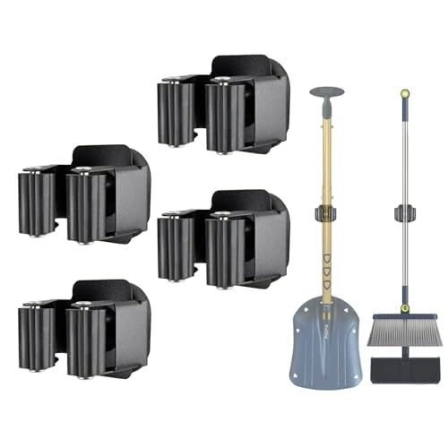 Upgraded Magnetic Broom and Mop Holder Wall Mount, Space-Saving Heavy Duty No Drill Over the Door Broom Gripper RV Camper Wall Organizer,Black,4 Pcs