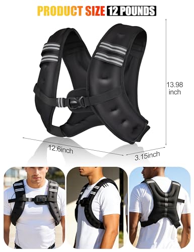Weighted Vest for Men, Women & Kids - 12 lbs Black - Adjustable for Running, Training, Walking